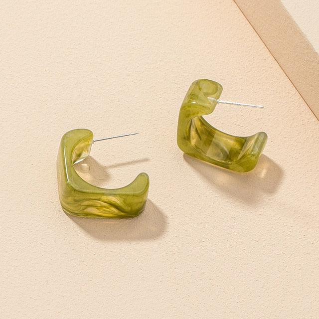 New Korea Colorful Acrylic Geometric C-shaped Hoop Earrings