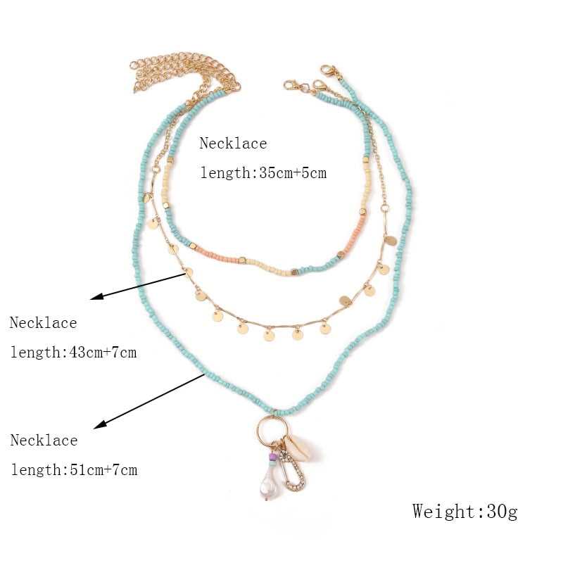 Beach Style Fashion Blue Glass Beaded Long Necklaces