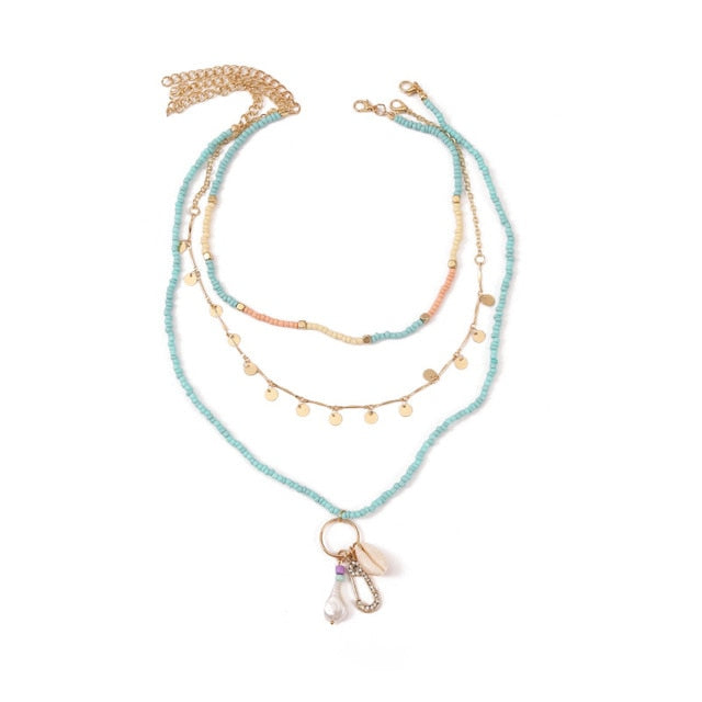 Beach Style Fashion Blue Glass Beaded Long Necklaces