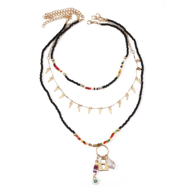 Beach Style Fashion Blue Glass Beaded Long Necklaces
