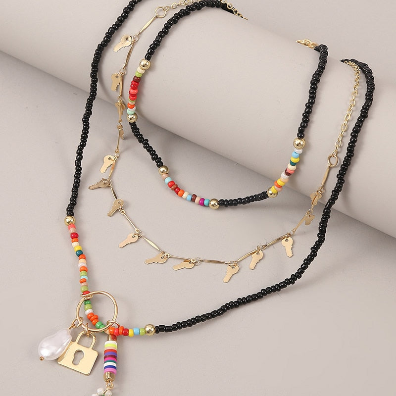 Beach Style Fashion Blue Glass Beaded Long Necklaces