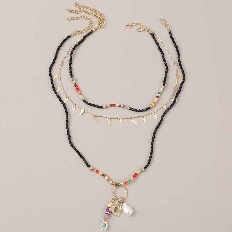 Beach Style Fashion Blue Glass Beaded Long Necklaces