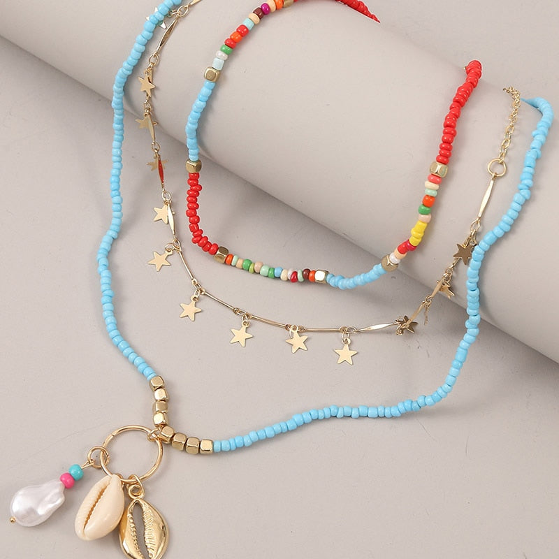 Beach Style Fashion Blue Glass Beaded Long Necklaces