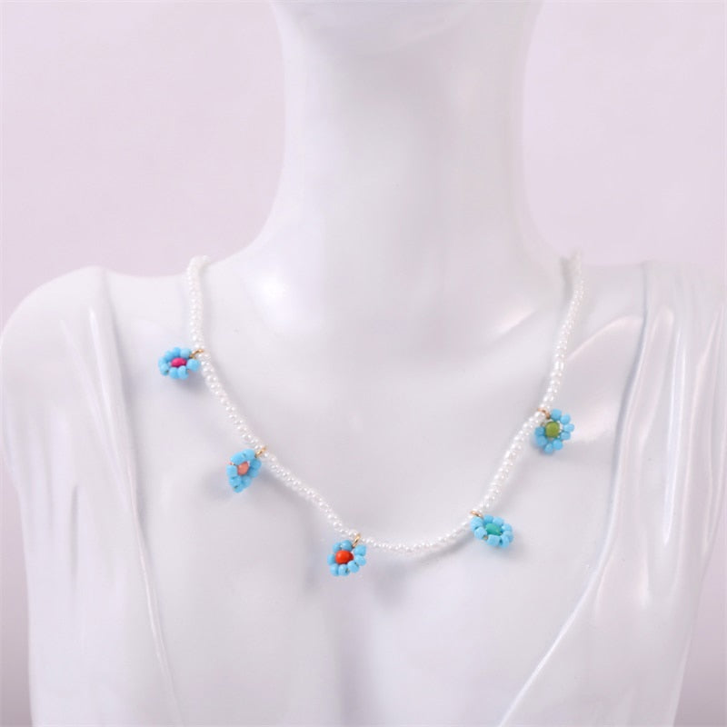 Beach Style Fashion Blue Glass Beaded Long Necklaces