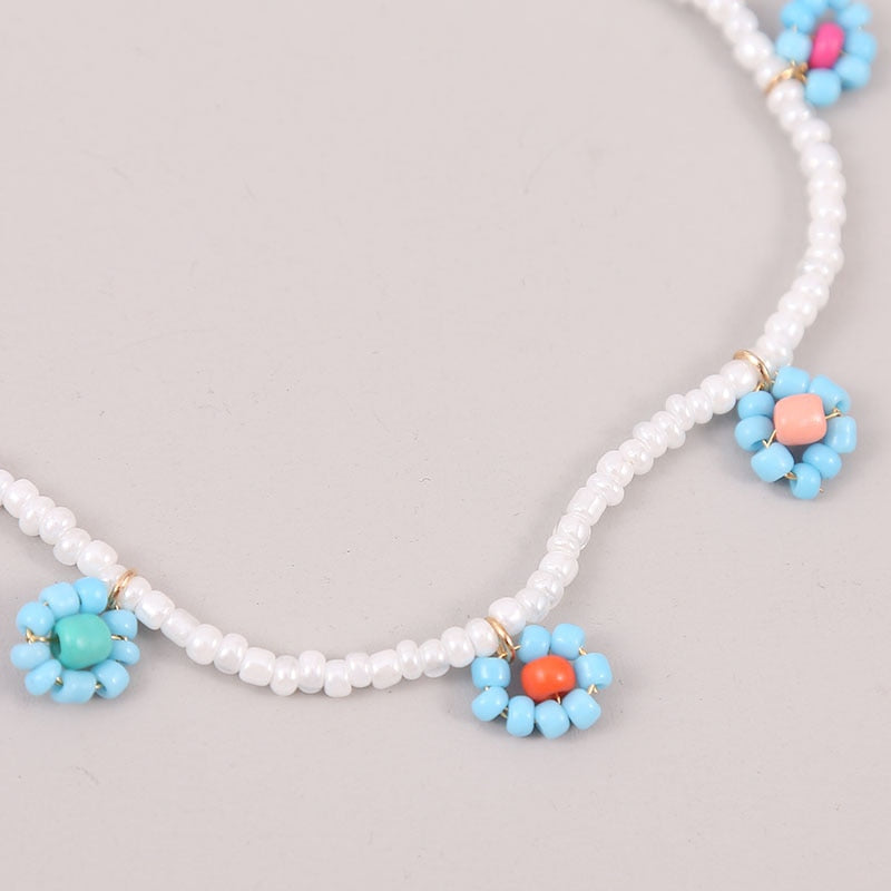 Beach Style Fashion Blue Glass Beaded Long Necklaces