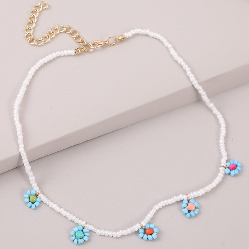 Beach Style Fashion Blue Glass Beaded Long Necklaces