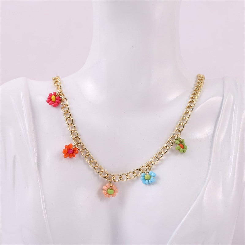 Beach Style Fashion Blue Glass Beaded Long Necklaces