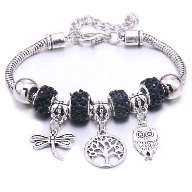 dragonfly owl Shape Crystal Charm Bracelets