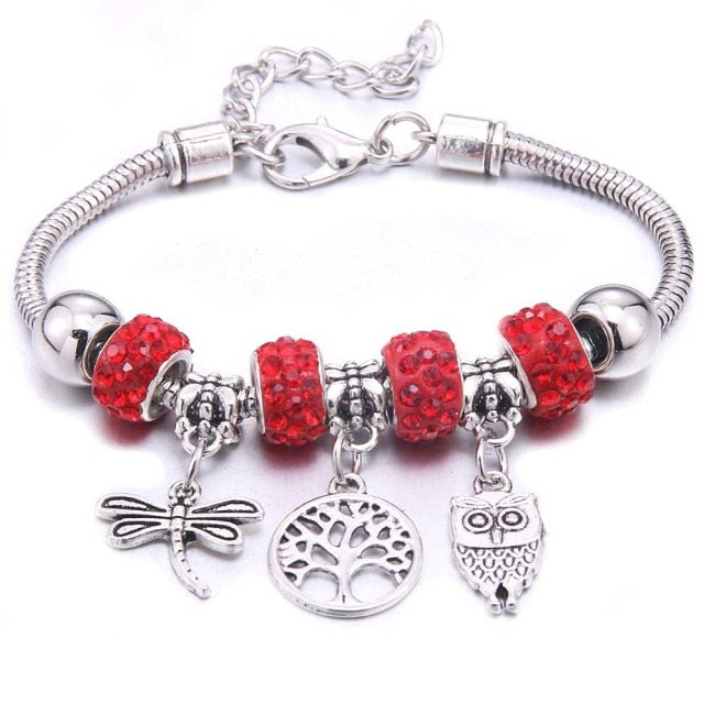 dragonfly owl Shape Crystal Charm Bracelets