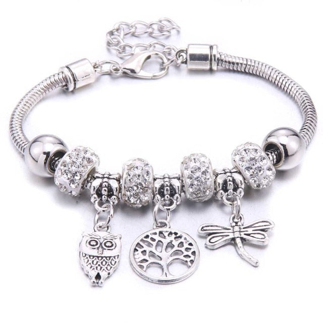 dragonfly owl Shape Crystal Charm Bracelets