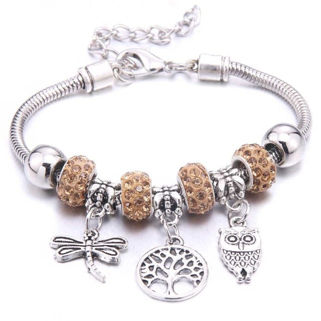 dragonfly owl Shape Crystal Charm Bracelets