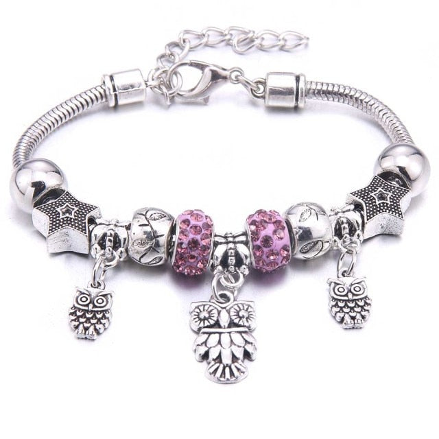 dragonfly owl Shape Crystal Charm Bracelets