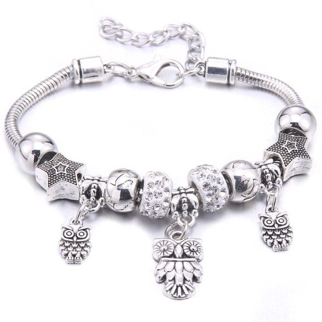 dragonfly owl Shape Crystal Charm Bracelets