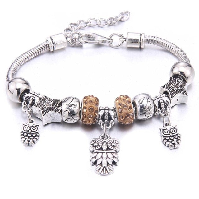dragonfly owl Shape Crystal Charm Bracelets