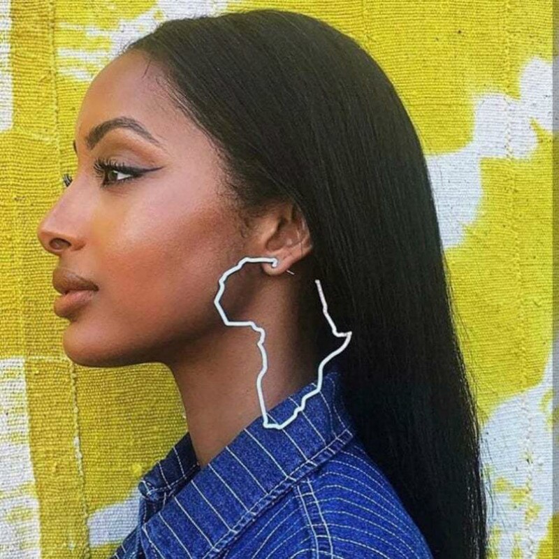 Exaggerated Africa Map Earrings Hollow Metal Geometry Big Earrings
