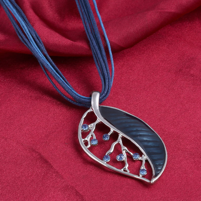 Colorful Long Leaf Square Gem Pendant Necklace Drop Earring Sets