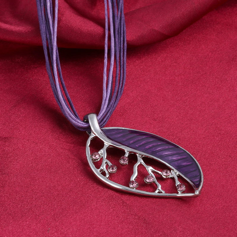Colorful Long Leaf Square Gem Pendant Necklace Drop Earring Sets