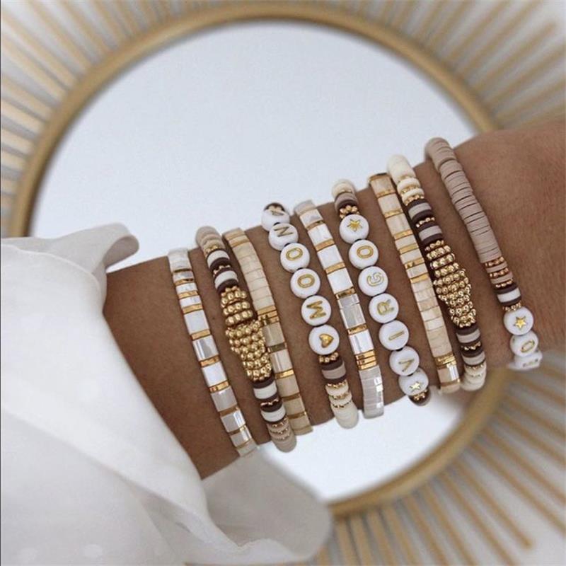 Boho Letter White Charm Bracelet Men Women
