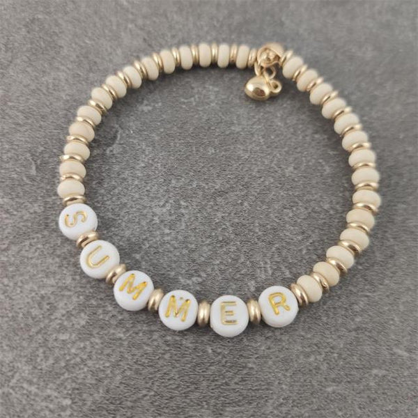 Pulsera con dijes blancos y letras bohemias para hombre y mujer