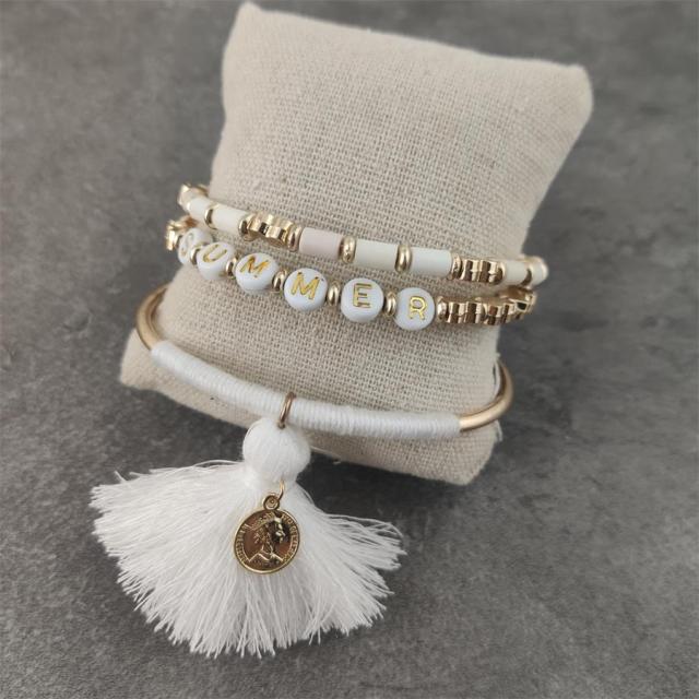 Boho Letter White Charm Bracelet Men Women