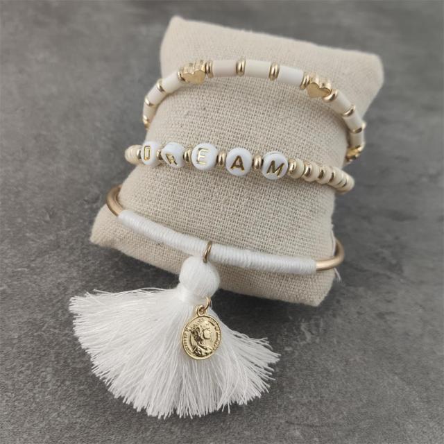 Boho Letter White Charm Bracelet Men Women