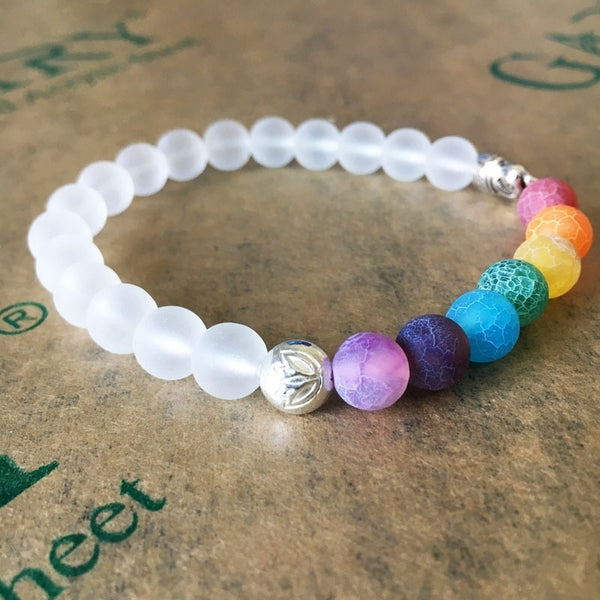 Elephant With White Transparent Stone Beads Yoga Energy Bracelet
