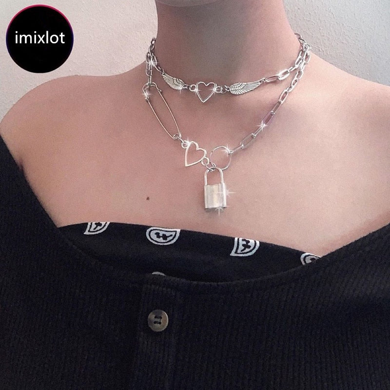 Harajuku Heart Wing Choker Necklaces