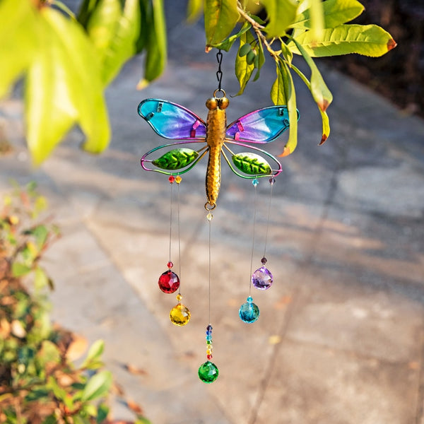 Chakra Garden Suncatcher Metal Dragonfly Crystal Prisms