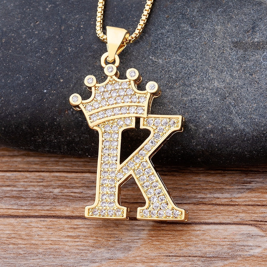 A-Z Zircon Crown Initial Alphabet Pendant Necklace