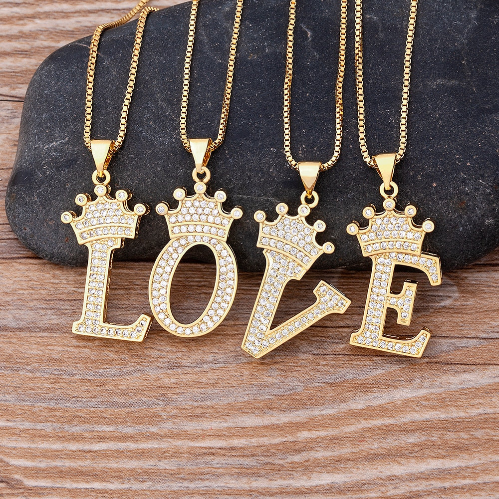 A-Z Zircon Crown Initial Alphabet Pendant Necklace