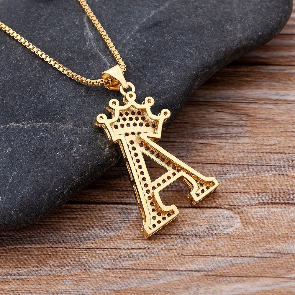 A-Z Zircon Crown Initial Alphabet Pendant Necklace