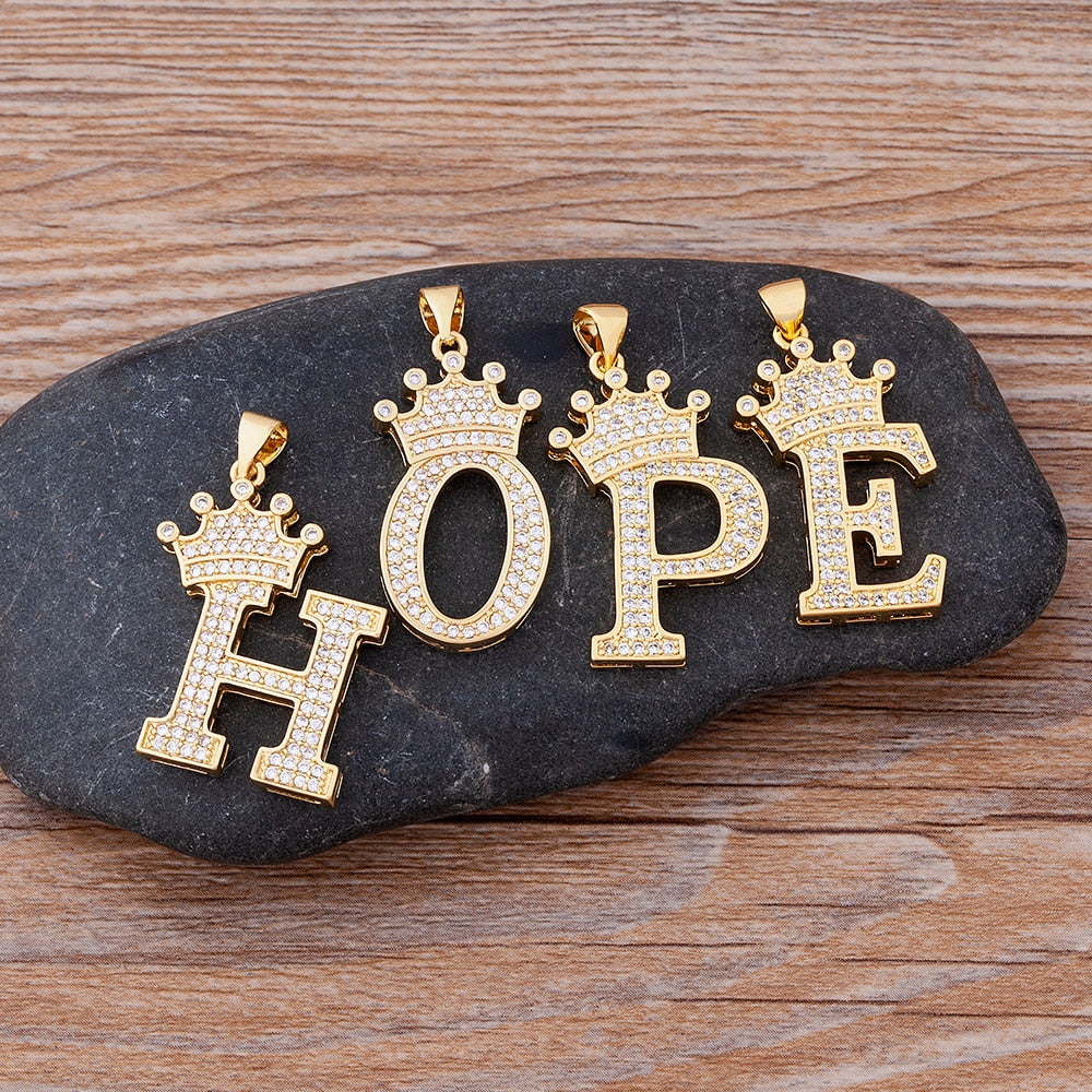 A-Z Zircon Crown Initial Alphabet Pendant Necklace