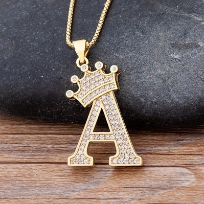 A-Z Zircon Crown Initial Alphabet Pendant Necklace
