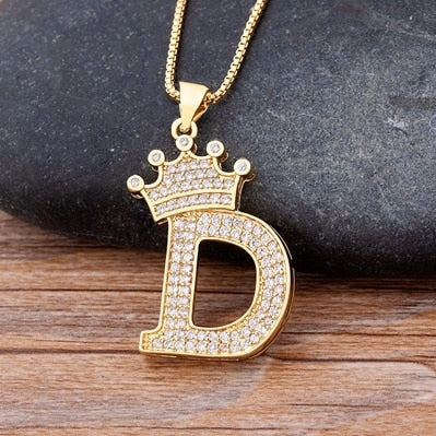 A-Z Zircon Crown Initial Alphabet Pendant Necklace