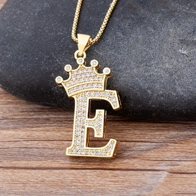 A-Z Zircon Crown Initial Alphabet Pendant Necklace
