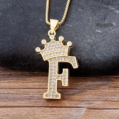 A-Z Zircon Crown Initial Alphabet Pendant Necklace