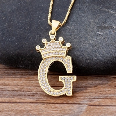 A-Z Zircon Crown Initial Alphabet Pendant Necklace