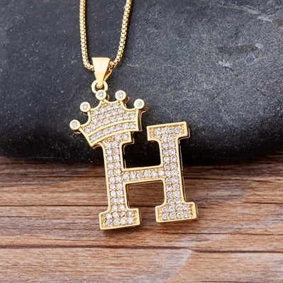 A-Z Zircon Crown Initial Alphabet Pendant Necklace