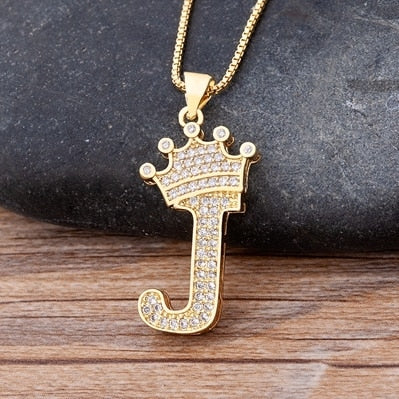 A-Z Zircon Crown Initial Alphabet Pendant Necklace
