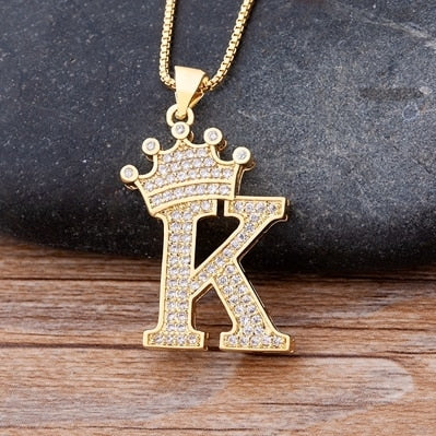 A-Z Zircon Crown Initial Alphabet Pendant Necklace