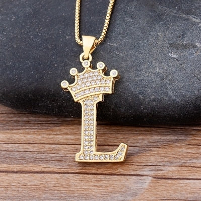 A-Z Zircon Crown Initial Alphabet Pendant Necklace