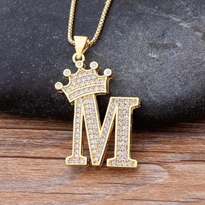 A-Z Zircon Crown Initial Alphabet Pendant Necklace