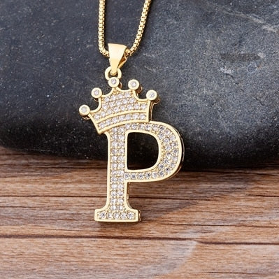 A-Z Zircon Crown Initial Alphabet Pendant Necklace