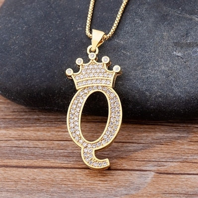 A-Z Zircon Crown Initial Alphabet Pendant Necklace