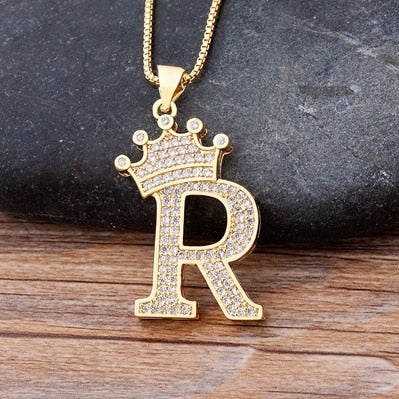 A-Z Zircon Crown Initial Alphabet Pendant Necklace
