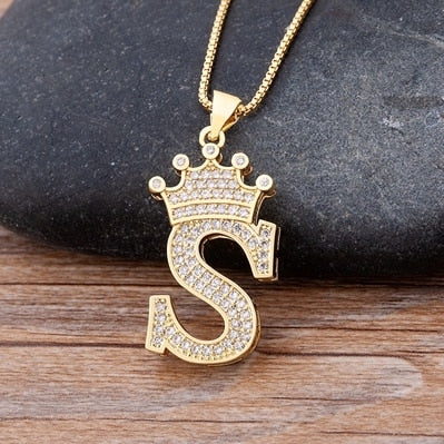 A-Z Zircon Crown Initial Alphabet Pendant Necklace