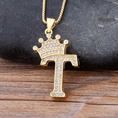 A-Z Zircon Crown Initial Alphabet Pendant Necklace