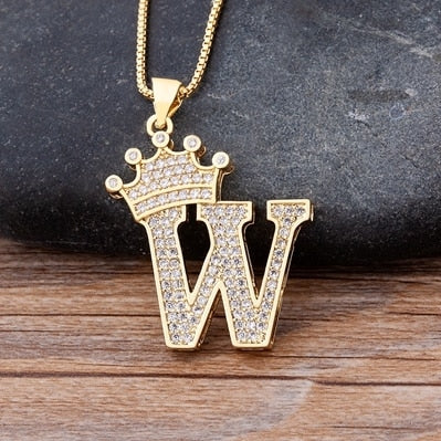A-Z Zircon Crown Initial Alphabet Pendant Necklace