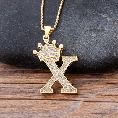 A-Z Zircon Crown Initial Alphabet Pendant Necklace