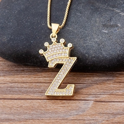 A-Z Zircon Crown Initial Alphabet Pendant Necklace